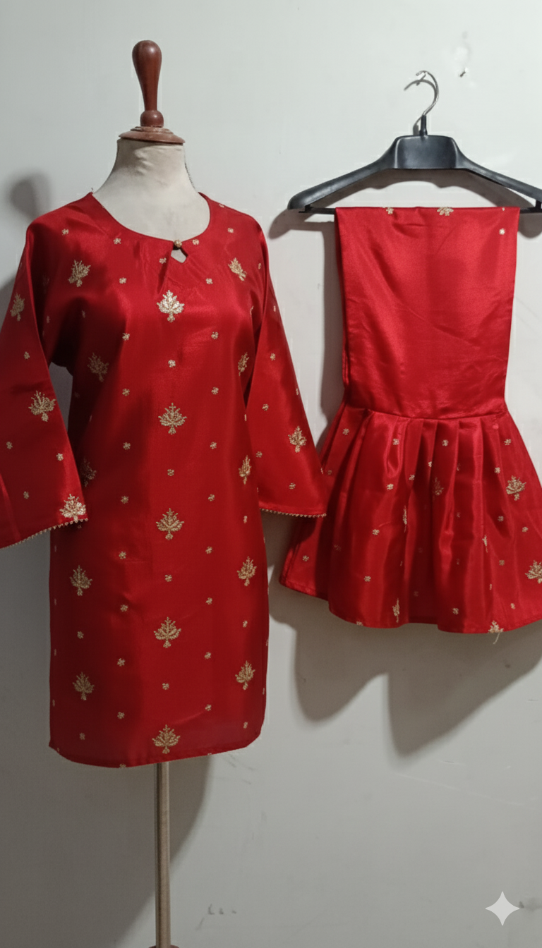 (60%off) Treday embroided china Shamoz silk sharara 2p Co-ord set