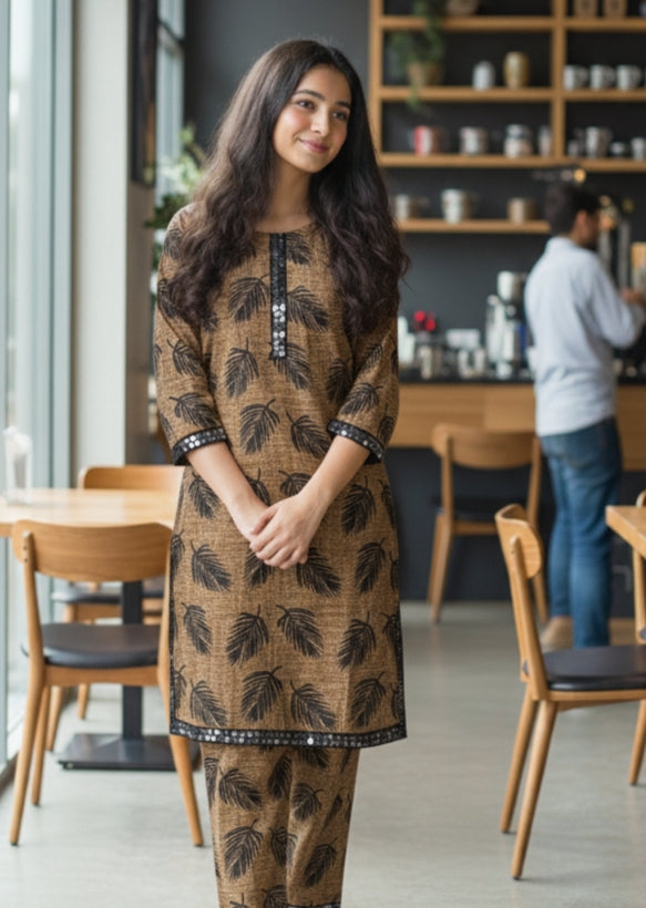 50% off Floral winter khaddar 2p Small and Medium with Lace work