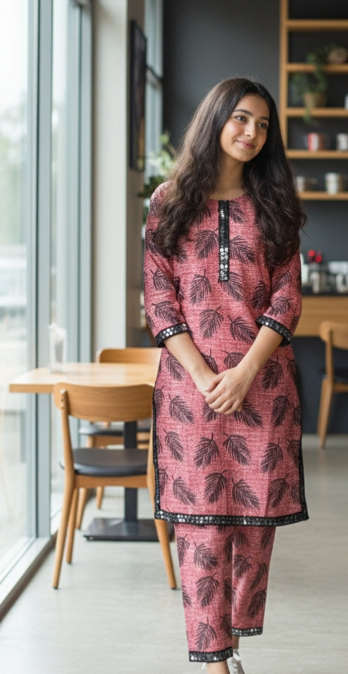 50% off Floral winter khaddar 2p Small and Medium with Lace work