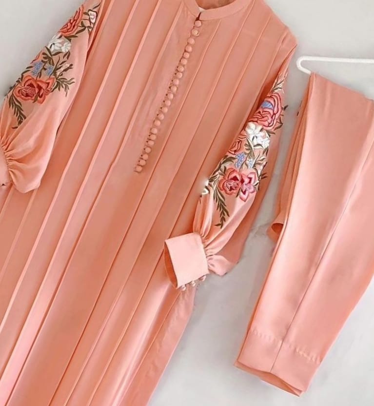 Jasmin lilen embroidery sleeves 2 pieces stitched dress