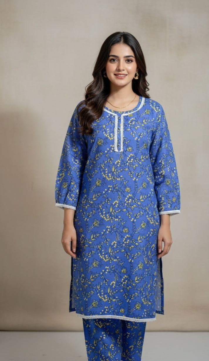 50% off Floral winter khaddar 2p Large and XL with Lace work
